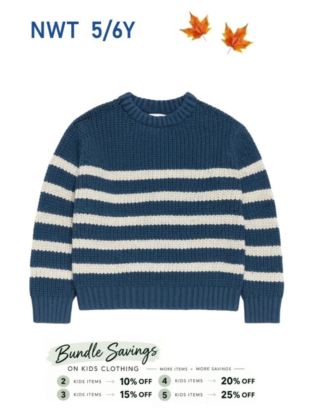 Me & Henry Navy & Cream Stripe Sweater size 5/6Y